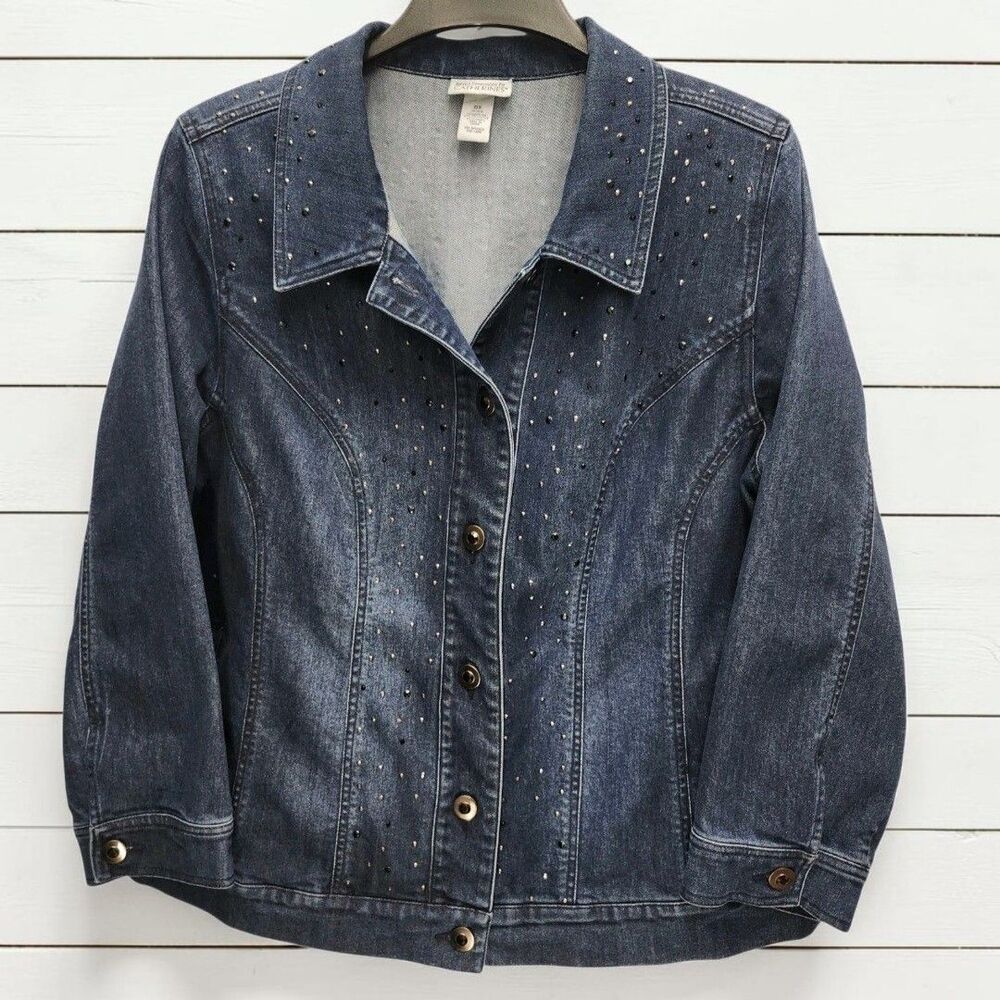 Added Dimensions Catherines Jean Jacket Womens OX  14-16 Embellished Artsy Boho